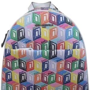 KARL LAGERFELD LONDON Multi Color Script Print Backpack NWT